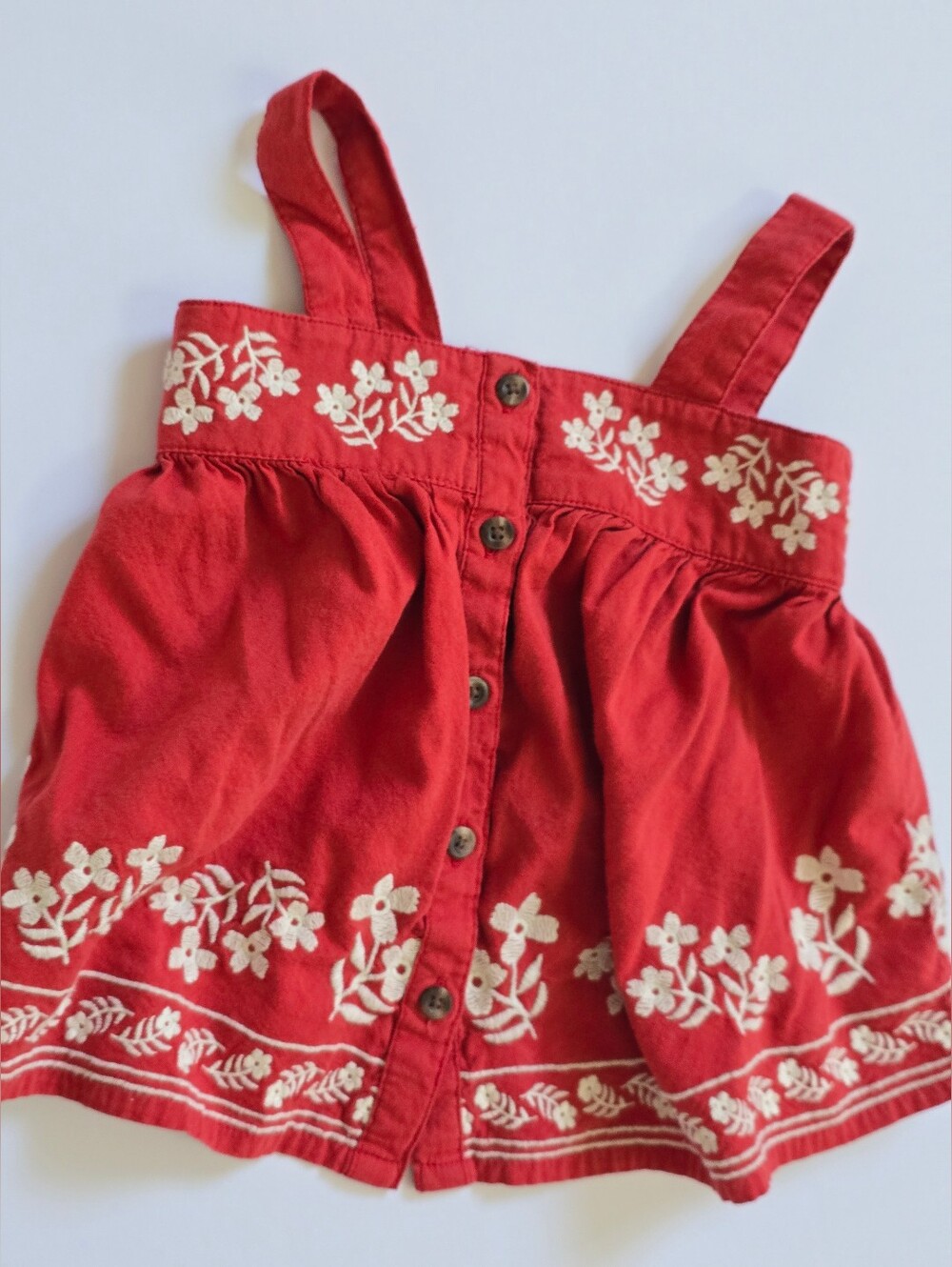 Red Embroidered Button-Front Shirt 3T Summer Flower Embroidery